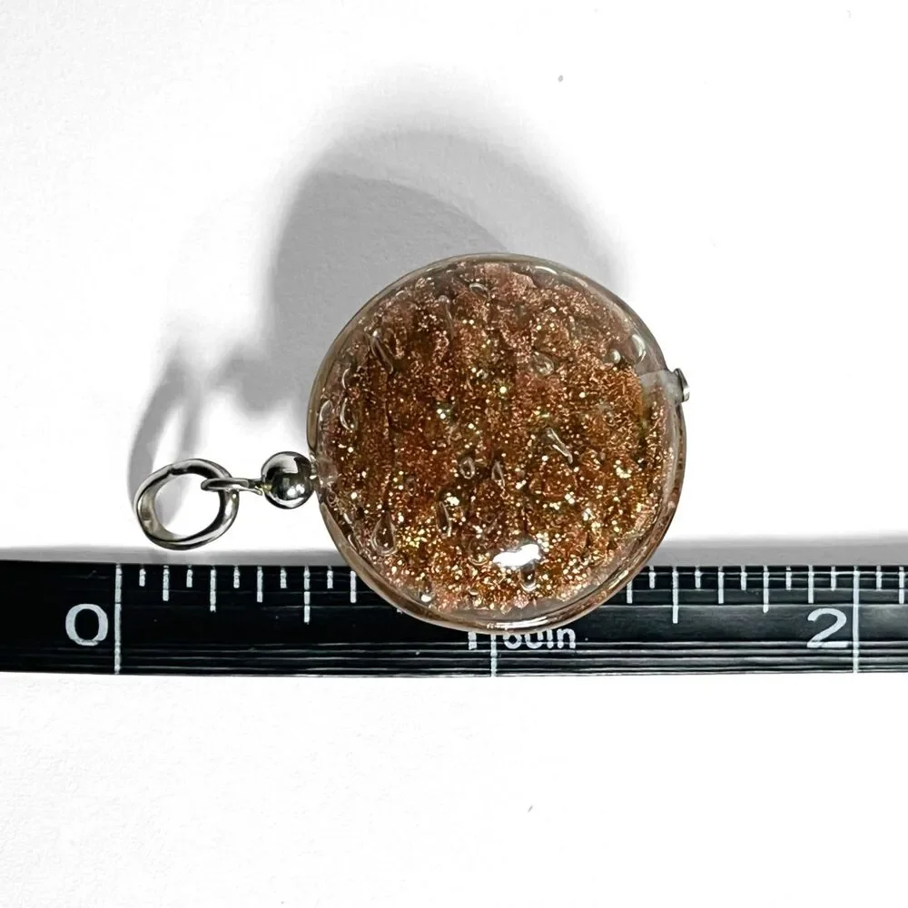 Art Glass Pendant Copper Tone Glitter Round Chunky Shimmer Boho Festival Charm